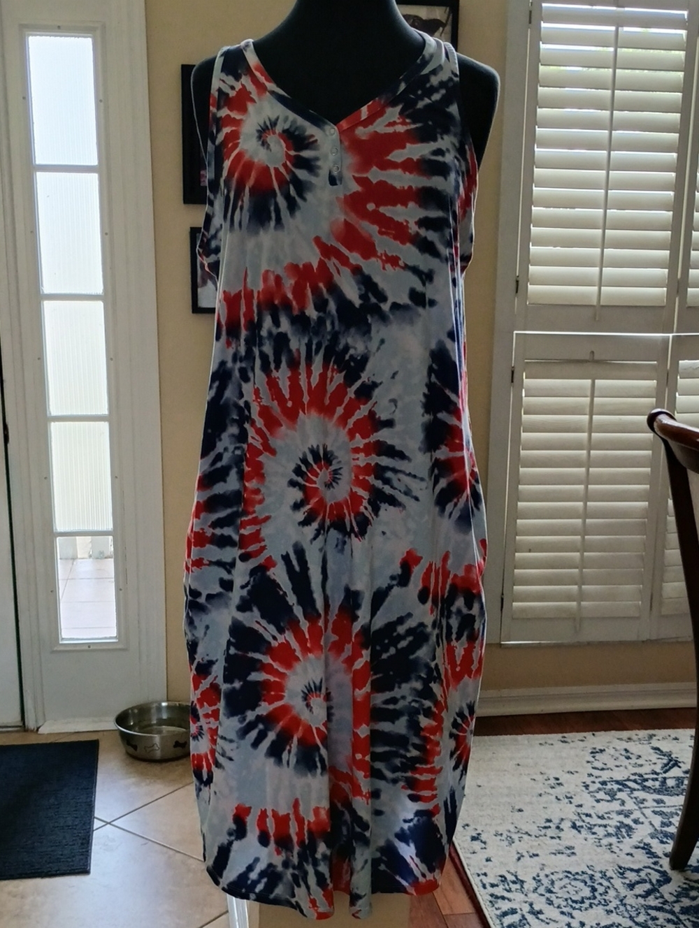 Secret Treasures Red, Navy and White Tie-Dye Maxi Dress
